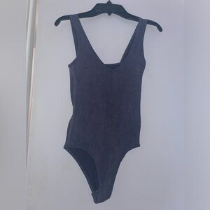 Aura Blue Gray Ribbed Body Suit
